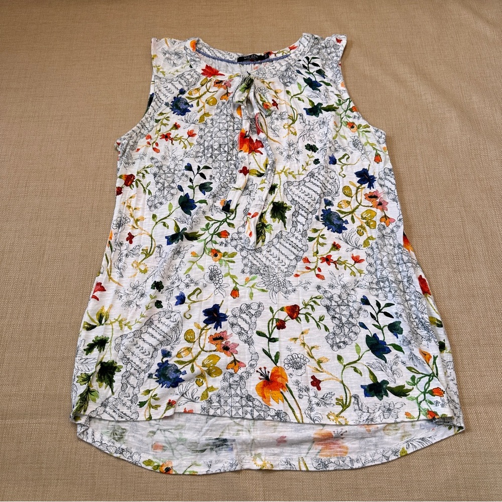 Max Jeans Sleeve Tie Neck Floral Blouse